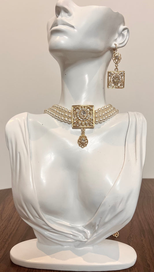 Parure perles blanche