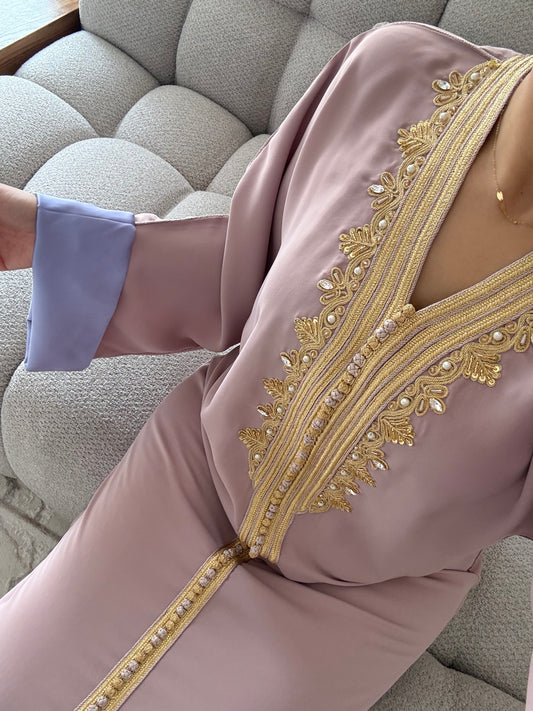 Caftan Naila Nude manche Lilas